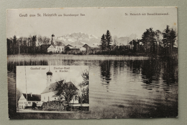 AK Gruss aus St Heinrich am Starnberger See / 1920-1940 / Mehrbildkarte / Benediktenwand / Gasthof zur Fischer Rosl u Kirche
